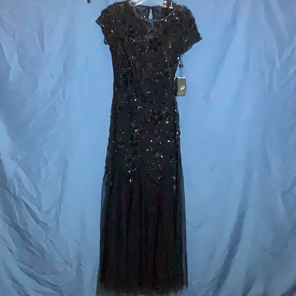 Adrianna Papell Dark Blue Beaded Gown
